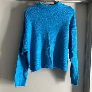 H&M Bright Blue Fuzzy Mock Neck Knit Sweater